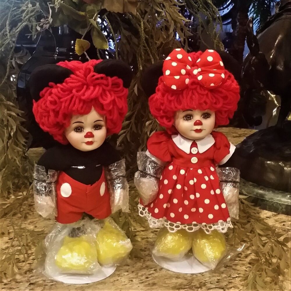 DISNEY Mickey & Minnie Mouse Raggedy Ann & Andy Dolls